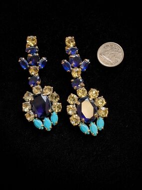 J. Crew Gold-tone Drop Earrings with Blue, Turquoise & Yellow Stones